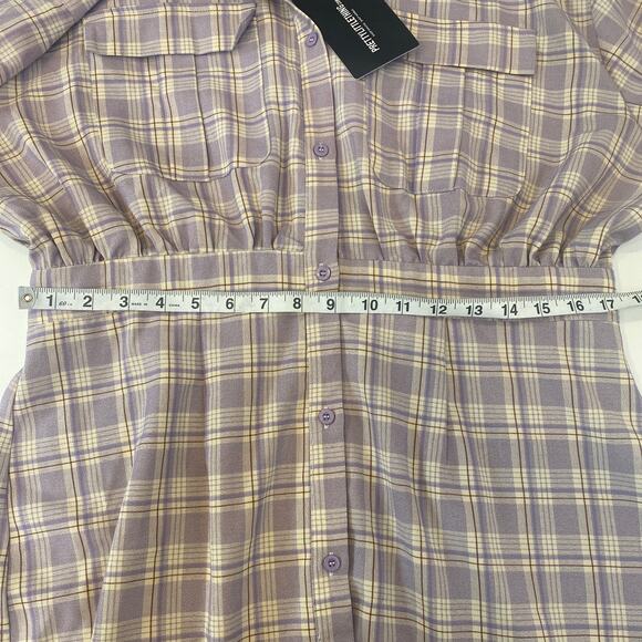 Pretty Little Thing Plaid Long Sleeve Button Down Lilac Shirt Dress NWT Sz 16 - Picture 10 of 15